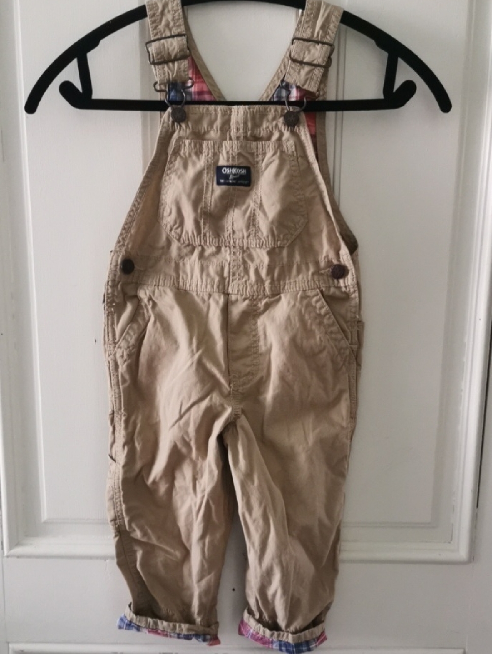 OshKosh B'Gosh Toddler Unisex Tan with Plaid  details. 100% cotton  Size 3T